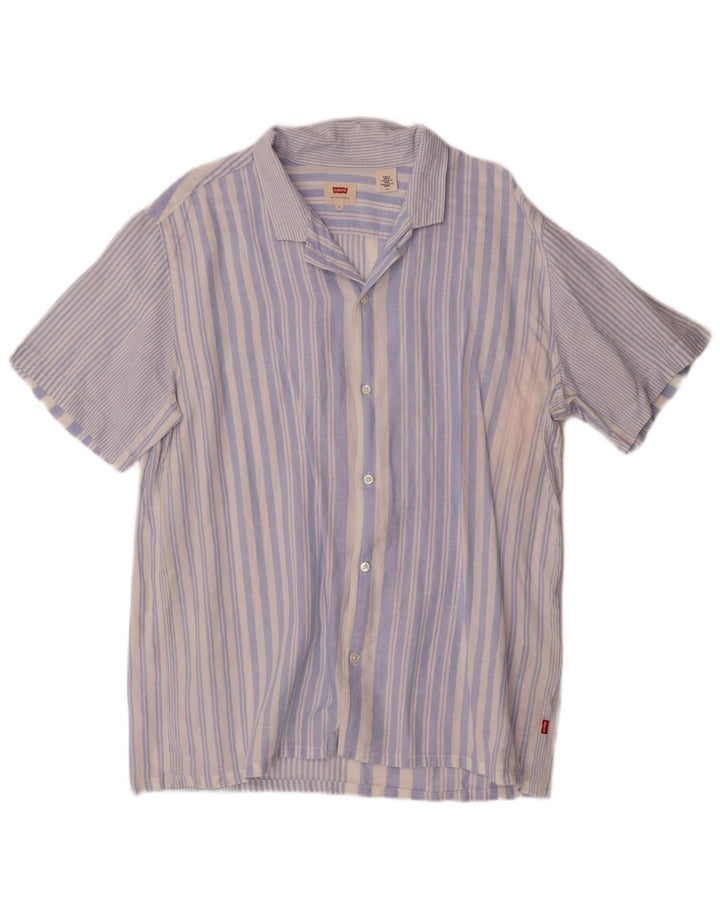 Levi's Hombre Camisa De Manga Corta De Lino A Rayas Azul Grande