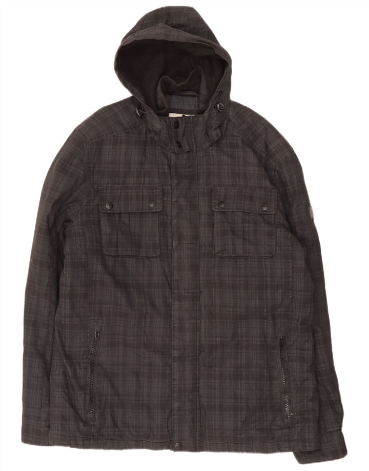 Tom Tailor Chaqueta utilitaria con capucha para hombre UK 44 2XL Algodón a cuadros negro