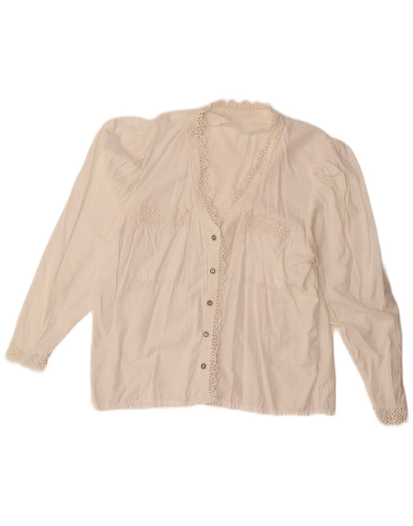 Vintage mujer camisa blusa Reino Unido 18 XL blanco floral