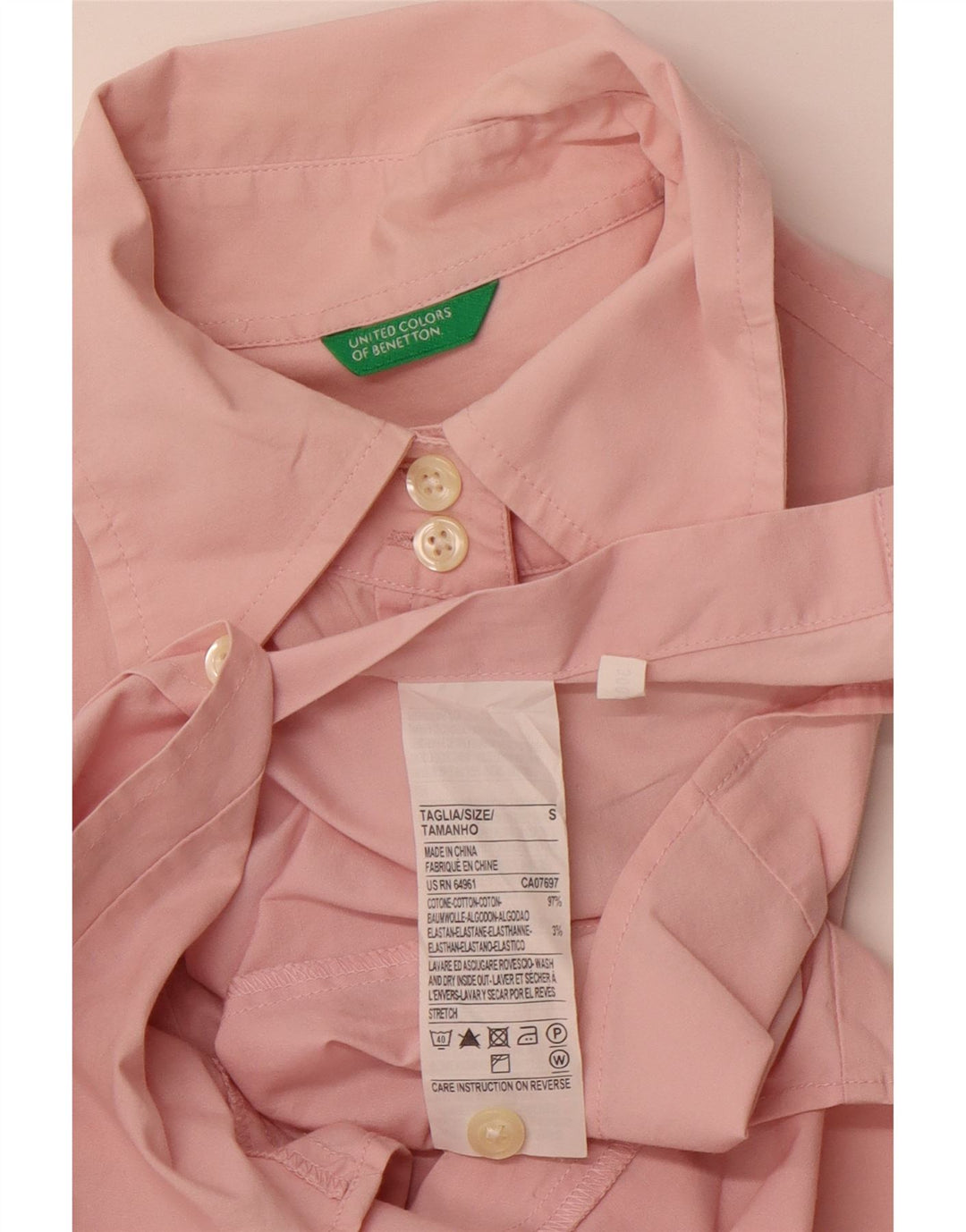 BENETTON Camisa de mujer UK 10 Small Pink Cotton
