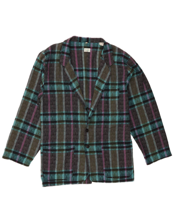 Benetton Chaqueta Americana De 2 Botones Para Hombre UK 36 Poliéster A Cuadros Azul Pequeño