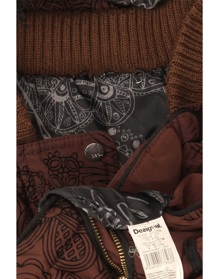 Desigual Chaqueta acolchada extragrande con capucha para mujer EU 36 Small Brown Floral