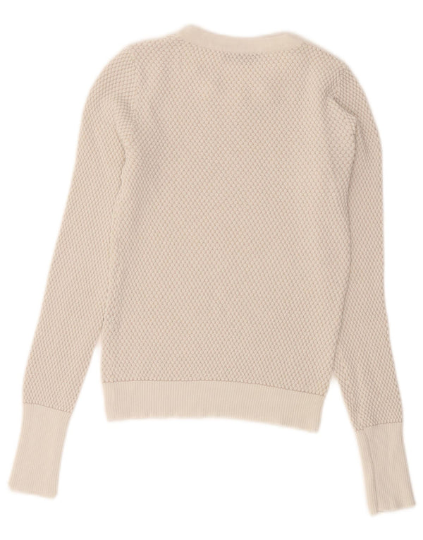 Zara Mujer Crop Crew Neck Jumper Sweater UK 8 Small Blanco