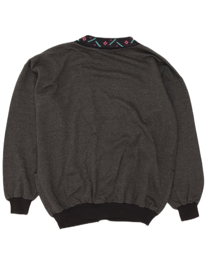 Vintage hombres Cardigan suéter XL gris geométrico
