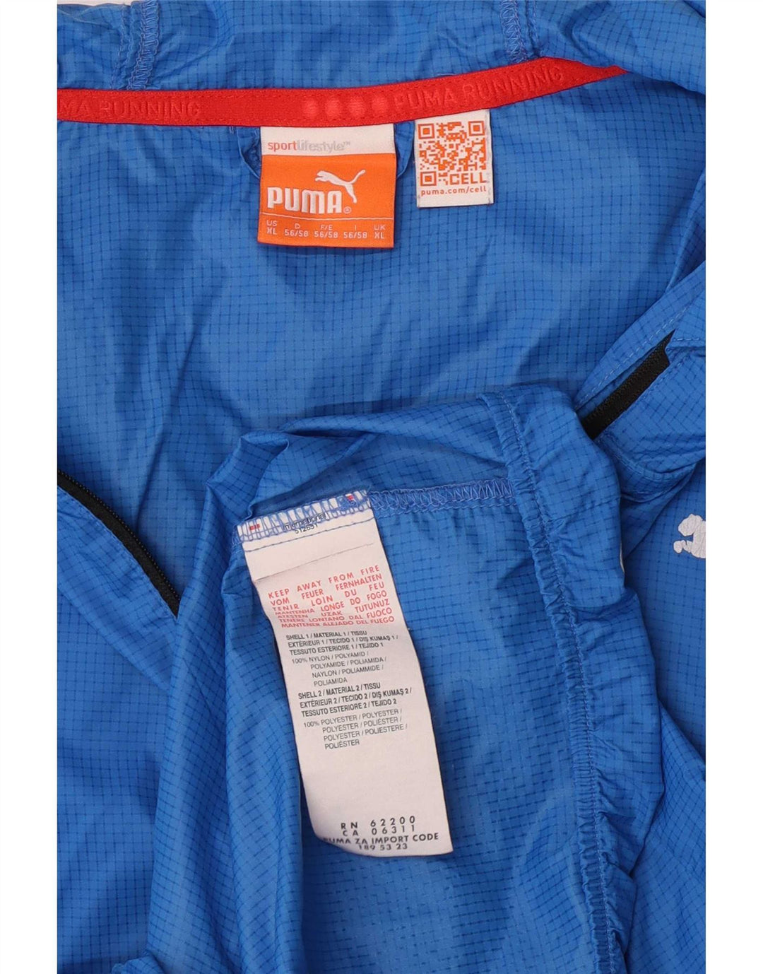 Puma Chaqueta impermeable con capucha para hombre UK 42 XL Nylon a cuadros azules