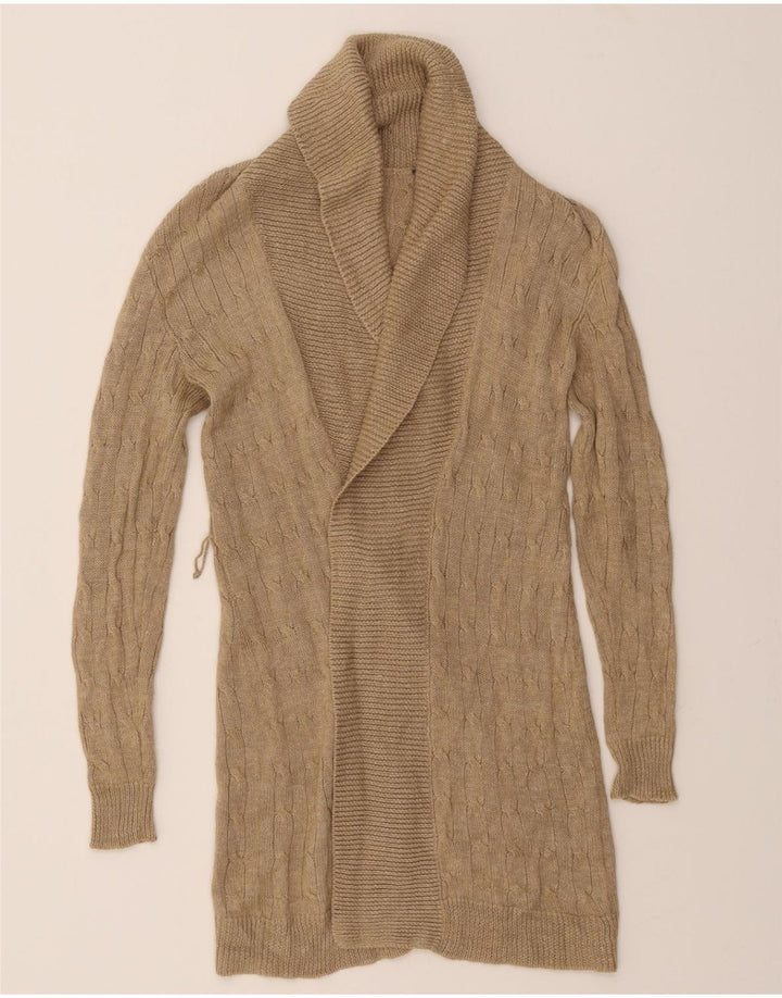 VINTAGE Womens Longline Open Cardigan Sweater UK 14 Medium Beige Vintage Vintage and Second-Hand Vintage from Messina Hembry 