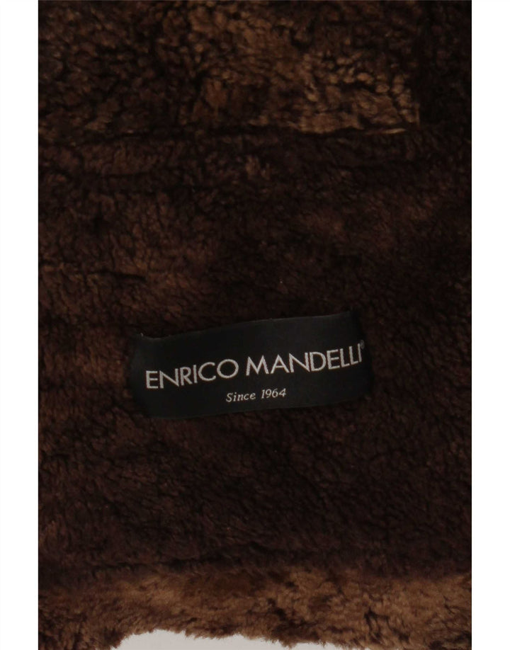Enrico Mandelli Chaqueta de piel de oveja para mujer IT 46 Large Brown Colourblock