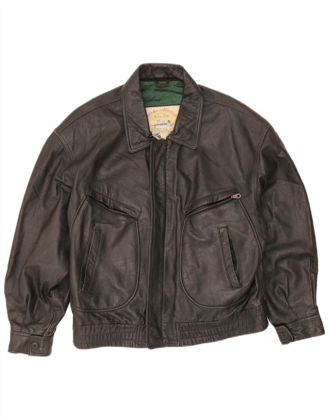Chaqueta de cuero vintage para hombre IT 50 cuero negro grande