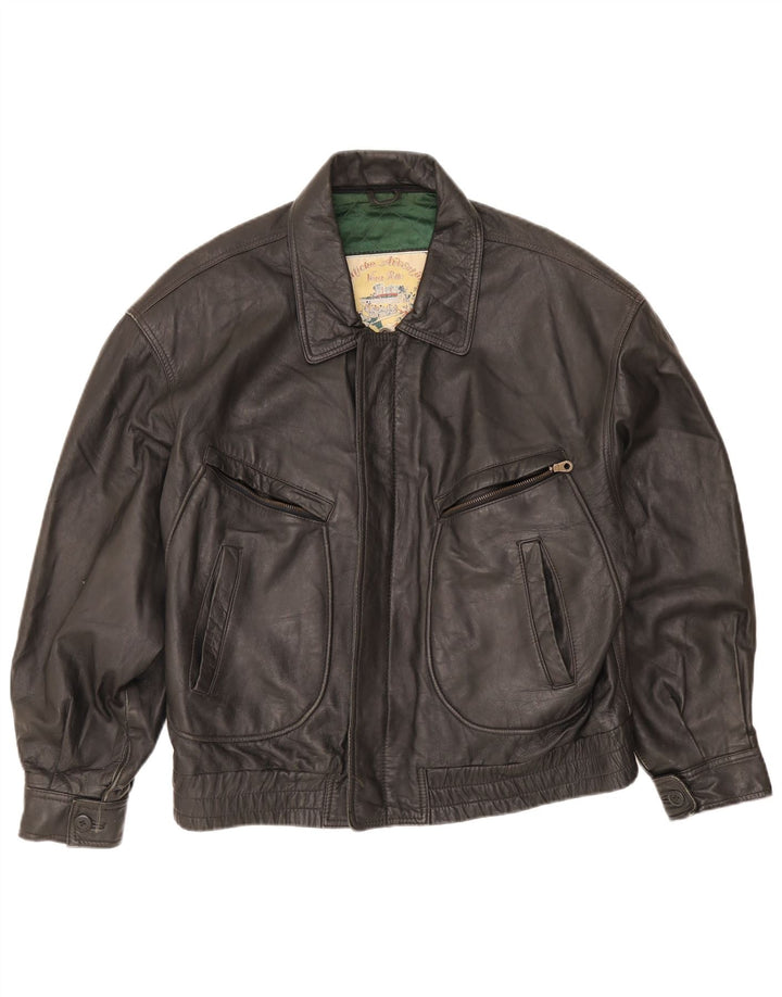 Chaqueta de cuero vintage para hombre IT 50 cuero negro grande