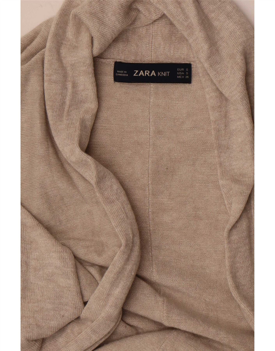 Zara Mujer Longline Open Cardigan Suéter UK 8 Small Beige