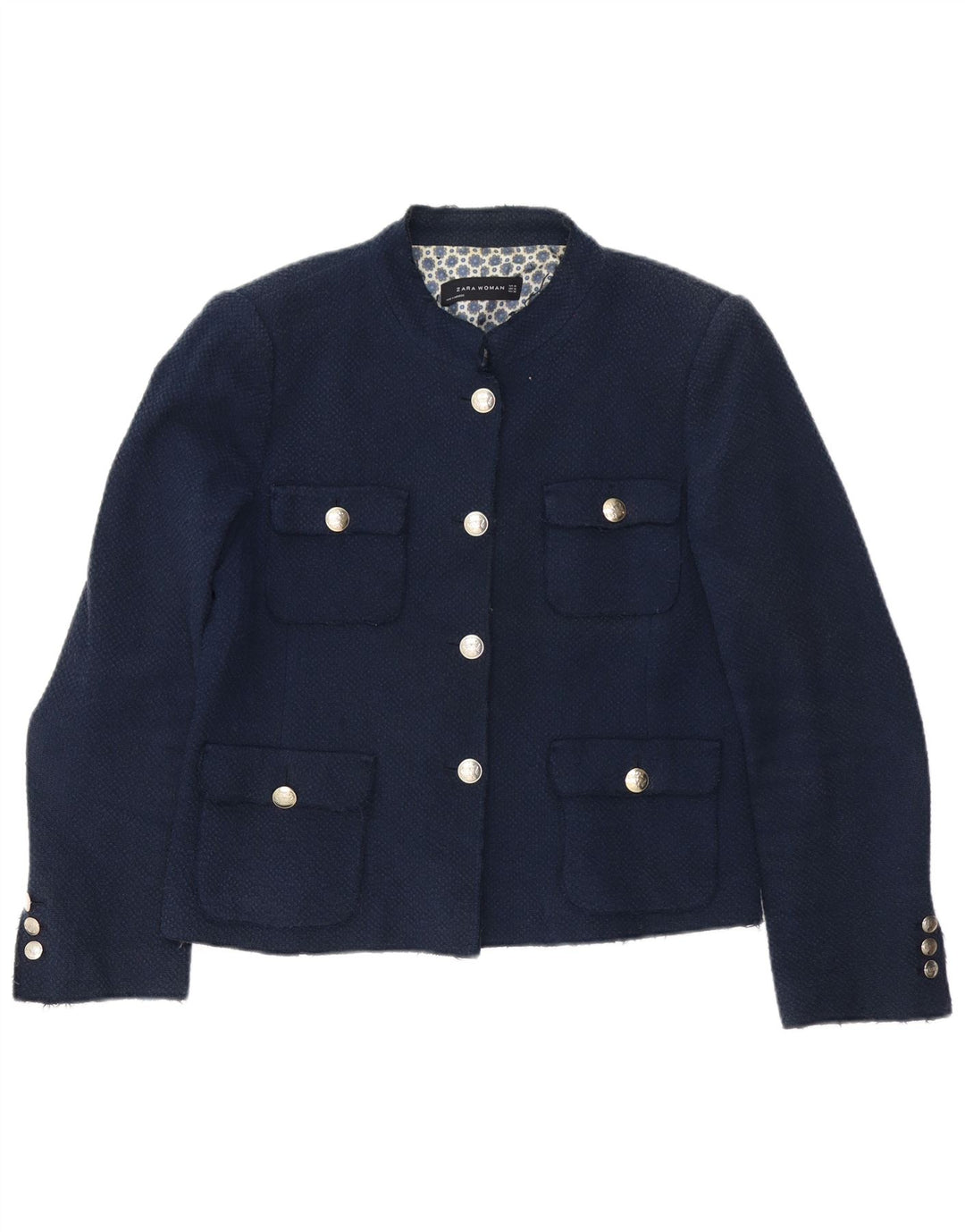 Zara Mujer Chaqueta Blazer De 4 Botones UK 40 XL Acetato Azul Marino