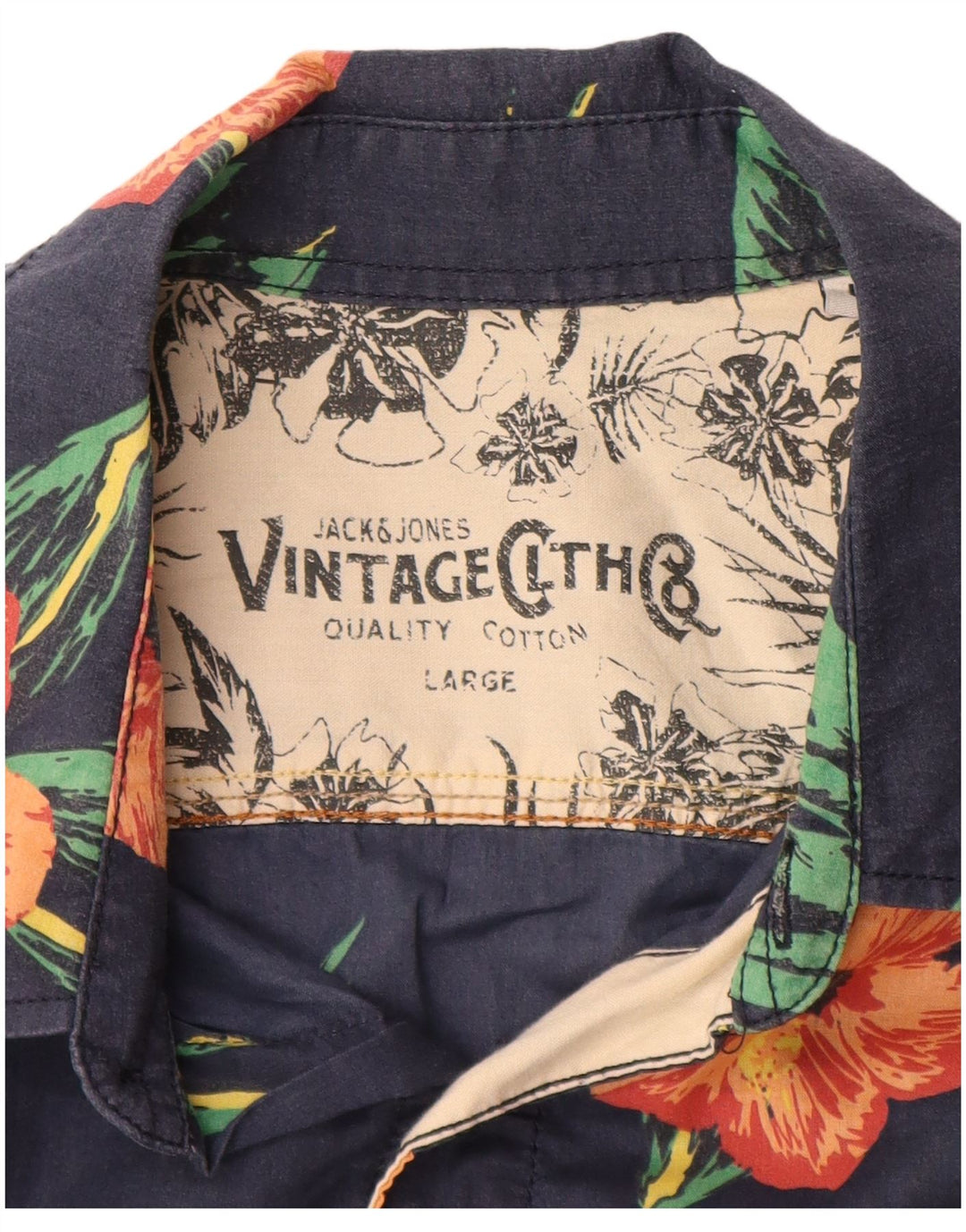 JACK & JONES Camisa de manga corta para hombre Large Navy Blue Floral Cotton