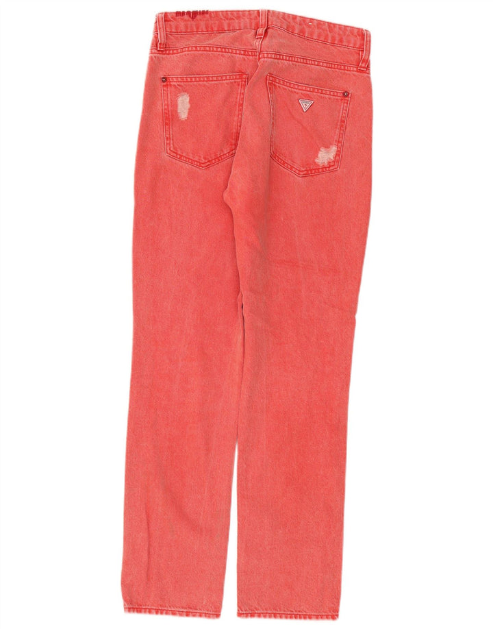 Guess Vaqueros Rectos Desgastados Mujer W26 L28 Algodón Rojo