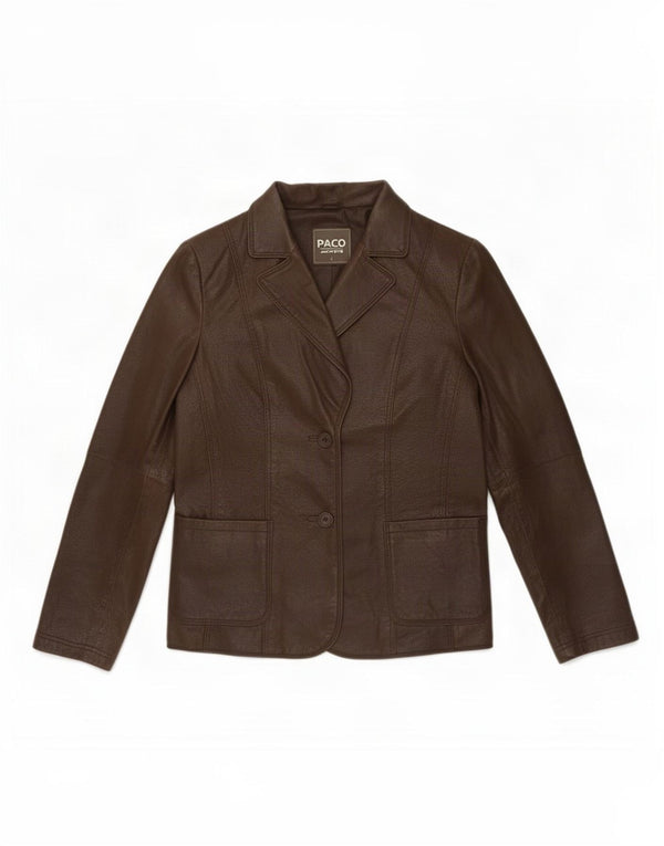 Paco Chaqueta Blazer De Cuero Con 2 Botones Para Mujer UK 46 Grande Marrón