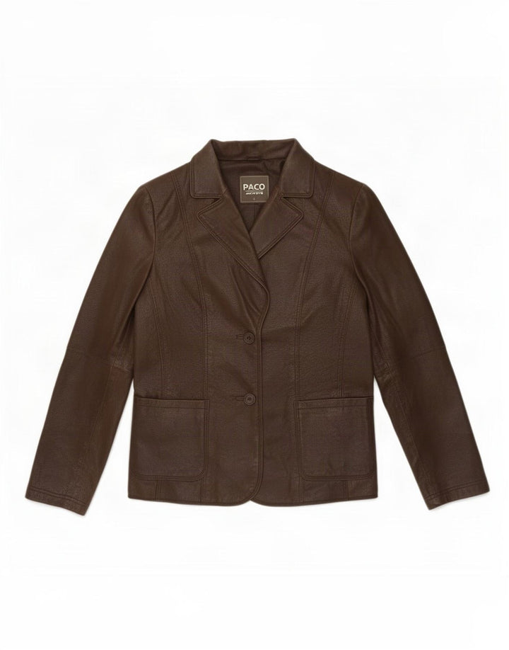 Paco Chaqueta Blazer De Cuero Con 2 Botones Para Mujer UK 46 Grande Marrón