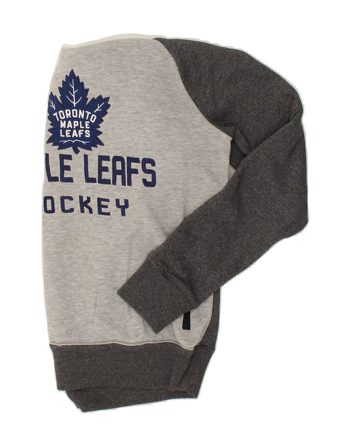 NFL Womens Maple Leafs Graphic Hoodie Jumper UK 14 Medium Grey Colourblock Vintage NFL and Second-Hand NFL from Messina Hembry 