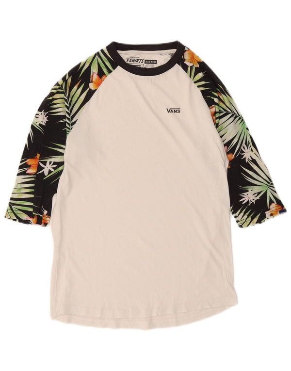 Vans Mens Custom Fit Graphic Top 3/4 Sleeve XS White Floral Cotton