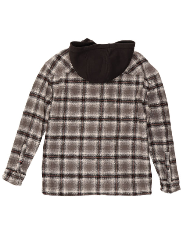 Tommy Hilfiger Camisa de franela con capucha y sobrecamisa de algodón a cuadros gris medio