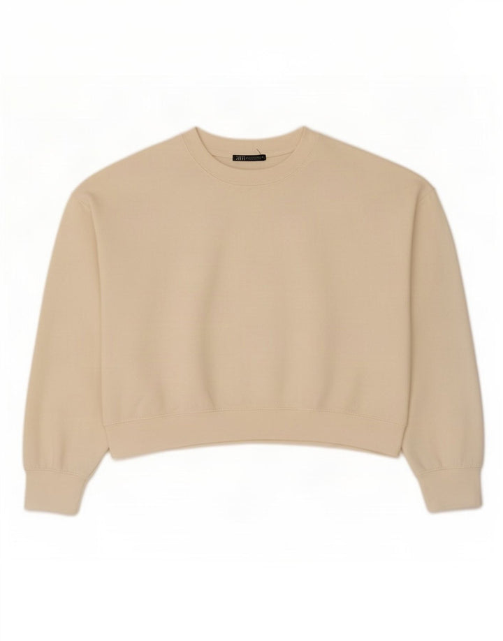 Zara Mujer Crop Sudadera De Gran Tamaño Jersey UK 14 Medium Off White