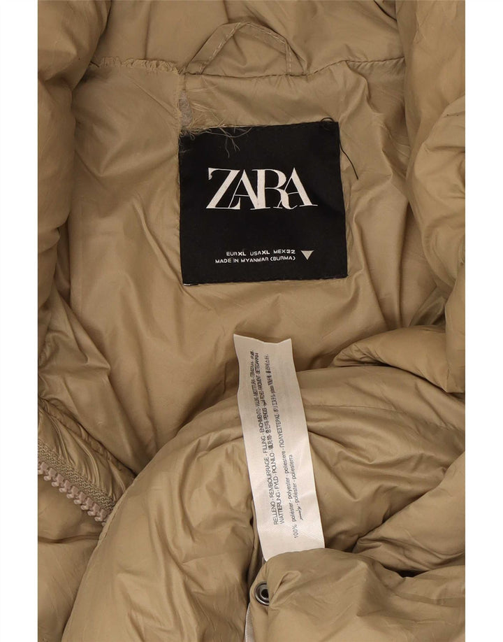 Zara Mujer Abrigo Acolchado Extragrande Con Capucha ES 40 XL Poliéster Beige