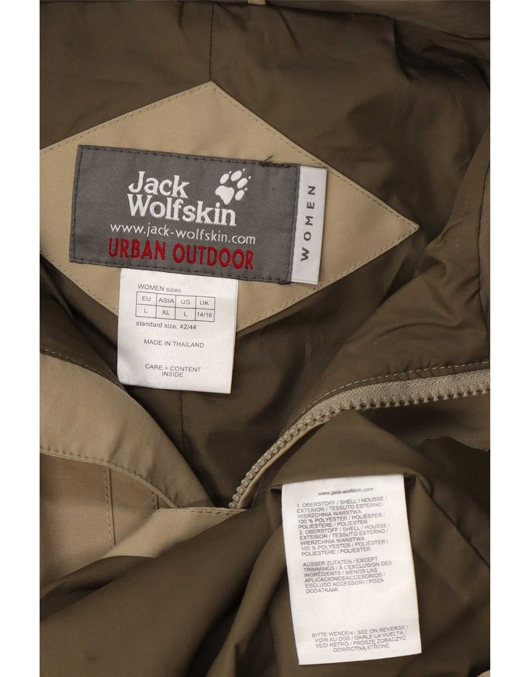 Jack Wolfskin Chaqueta utilitaria con capucha para mujer UK 14/16 Large Caqui Poliéster