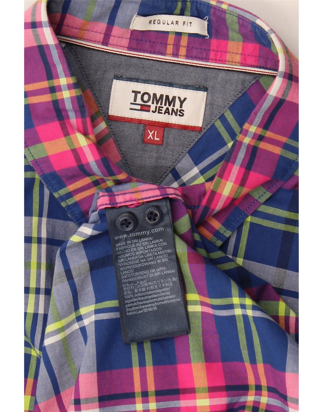 TOMMY HILFIGER Camisa Regular Fit Hombre XL Algodón A Cuadros Azul Marino