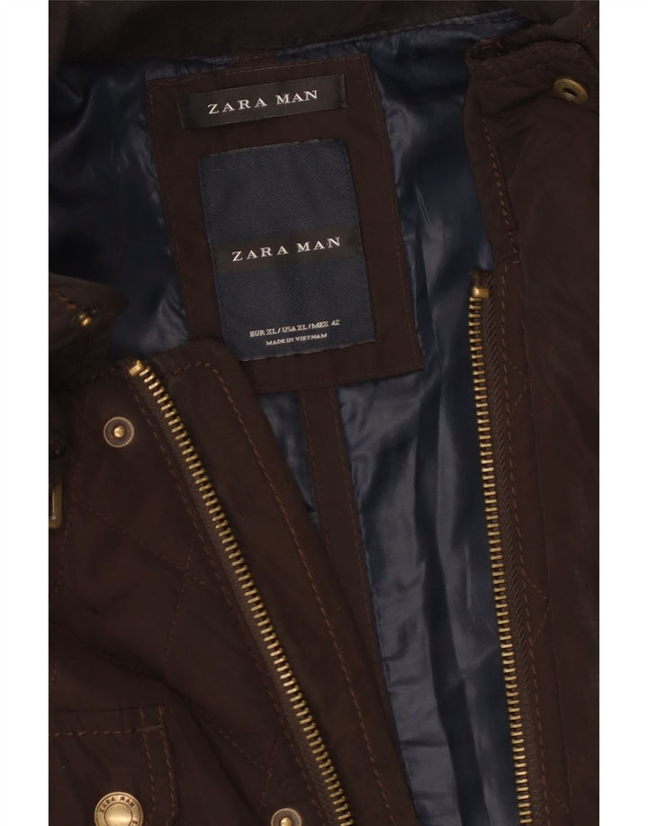 Zara Hombre Chaqueta Acolchada Militar UK 42 XL Marrón