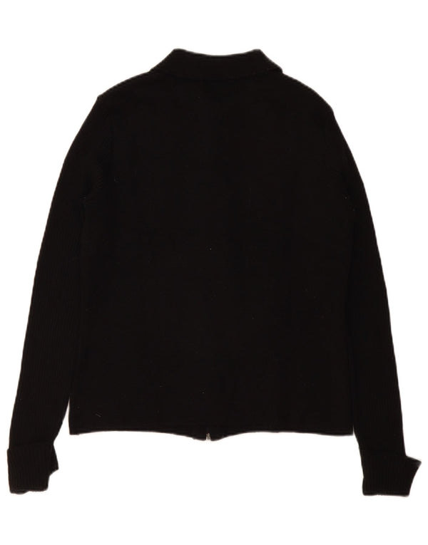 Zara Womens Full Zip Cardigan Sweater UK 12 Medium Black Wool