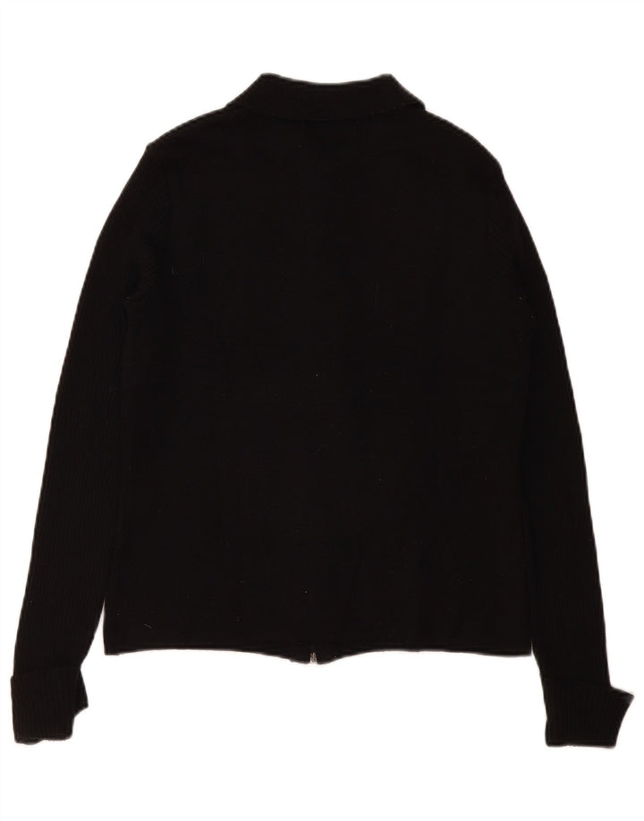 Zara Mujer Cárdigan con Cremallera Completa Suéter UK 12 Medium Black Wool