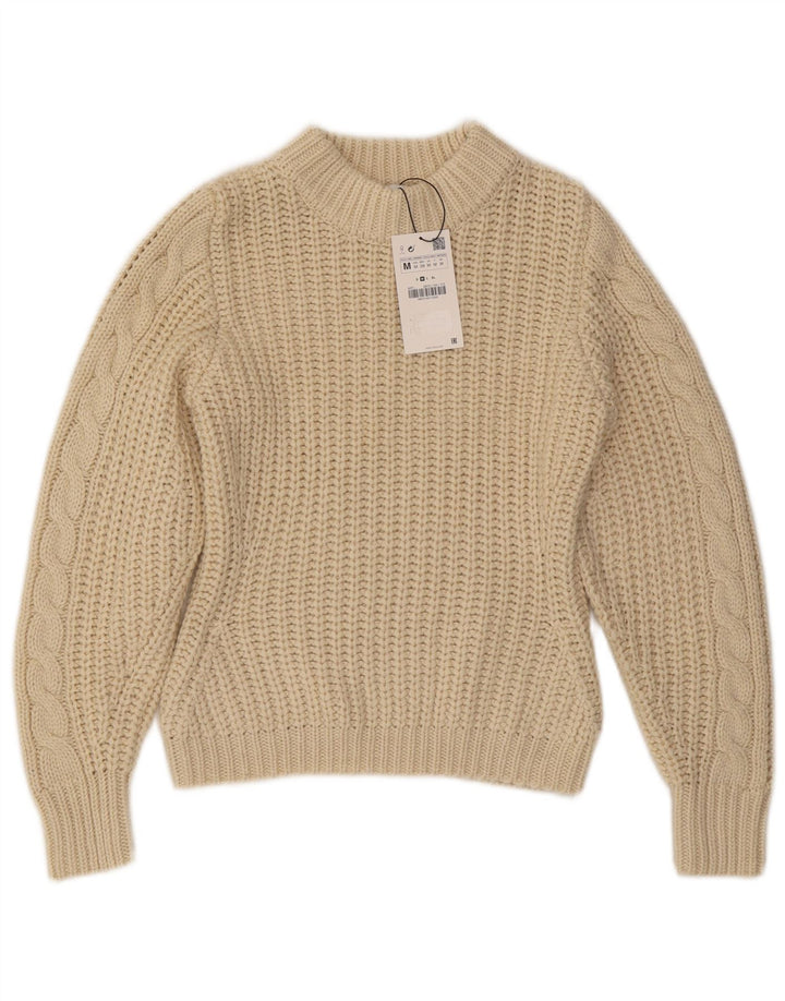 ZARA Mujer Crop Turtle Neck Jumper Sweater UK 44 Medio Beige Poliéster