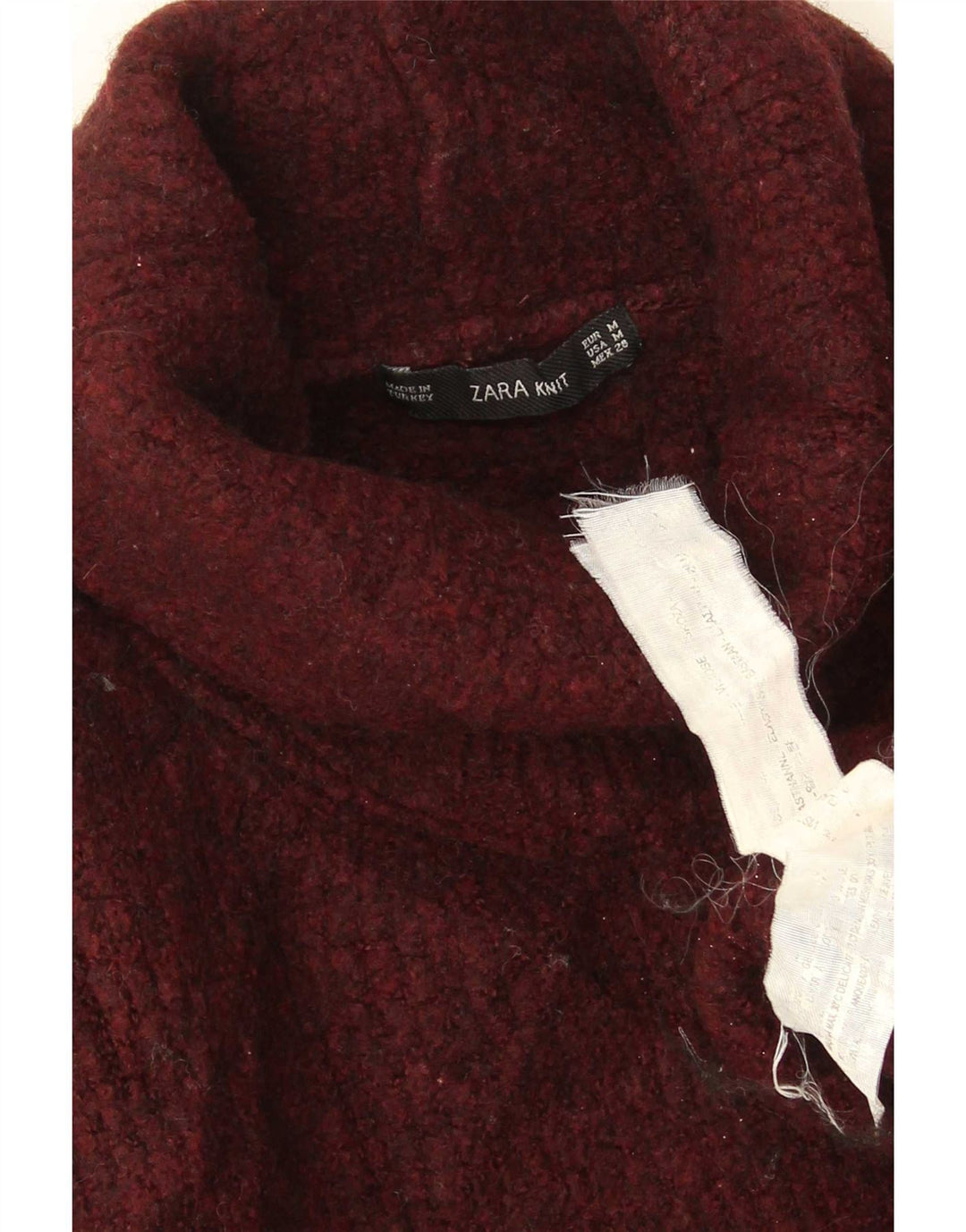 Zara Jersey oversize con cuello vuelto para mujer, talla 44, talla mediana, viscosa granate
