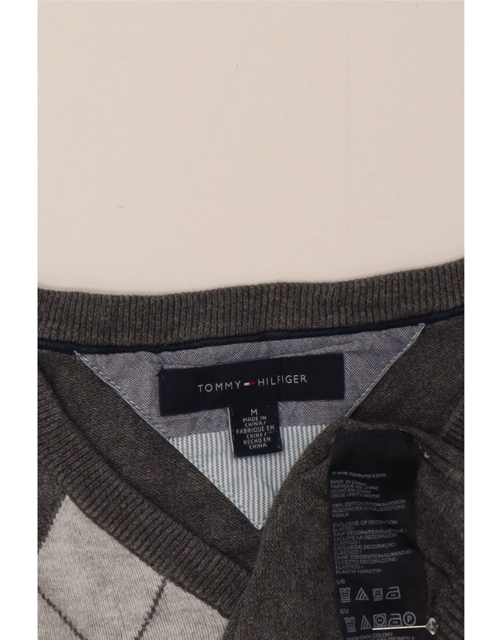 Tommy Hilfiger Suéter con Cuello en V para Hombre Gris Medio Argyle/Diamond Cotton