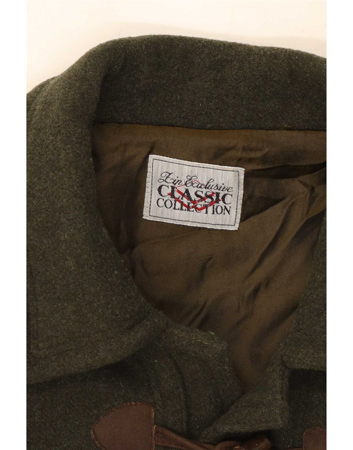 Vintage hombres Duffle abrigo Reino Unido 38 lana caqui mediana