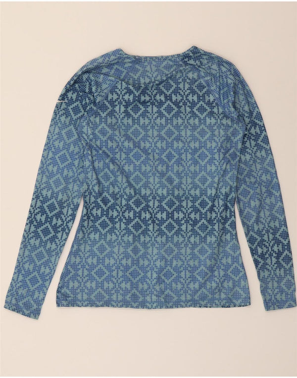 NIKE Womens Top Long Sleeve UK 14 Large Blue Geometric Polyester