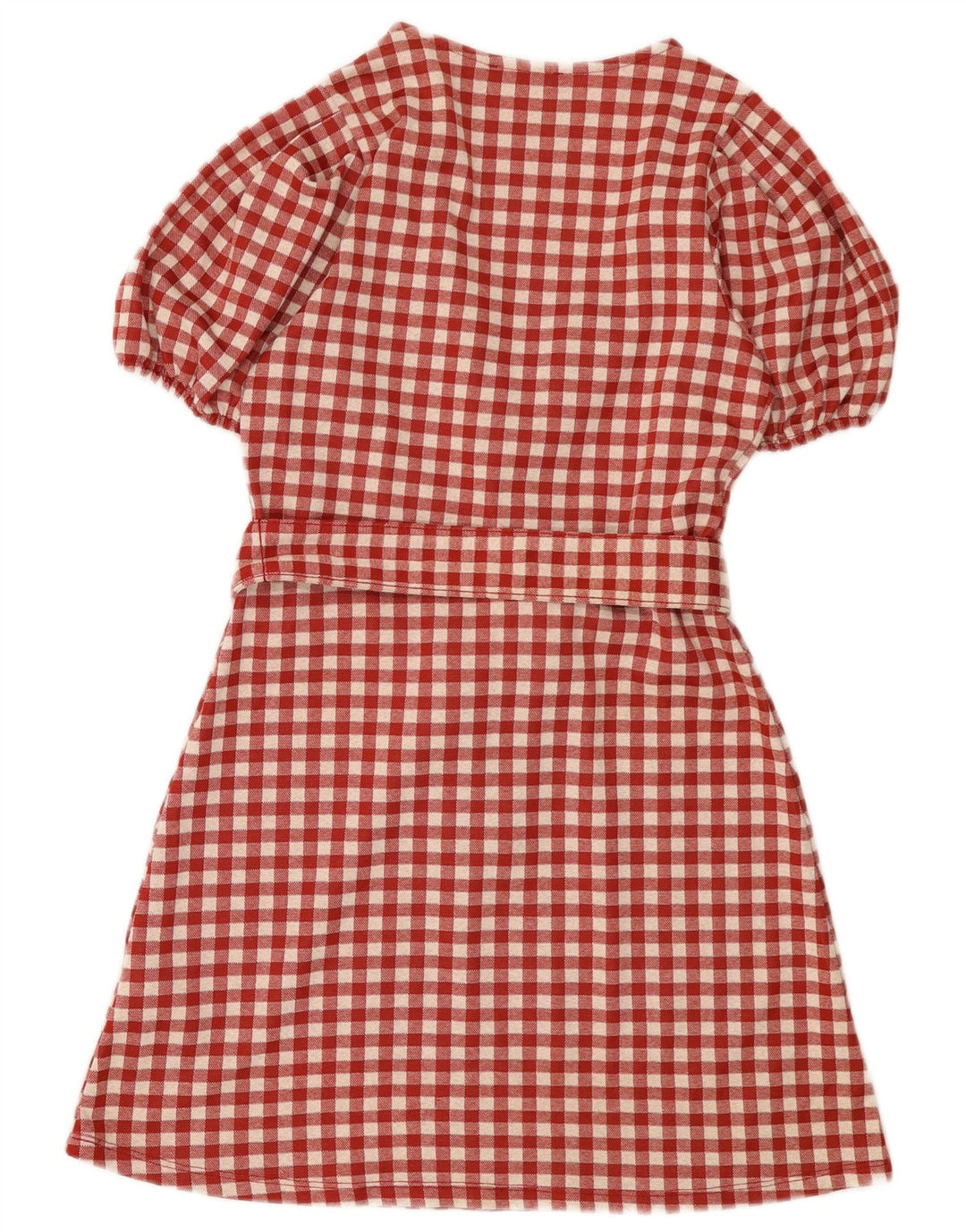 Zara Mujer Vestido Acampanado UK 8 Pequeño Poliéster Vichy Rojo