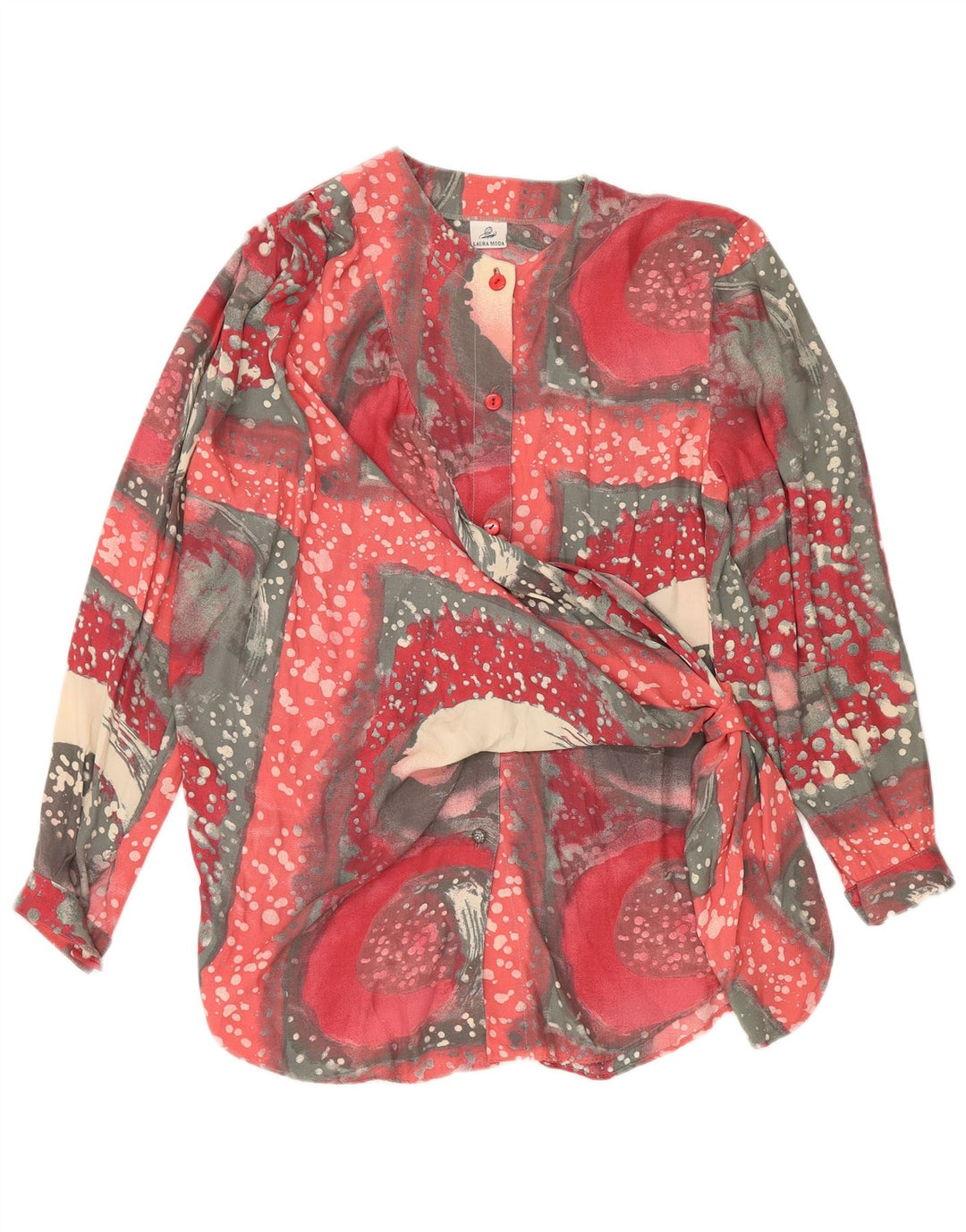 Vintage mujer patrón abstracto camisa de manga larga blusa Reino Unido 20 2XL rojo