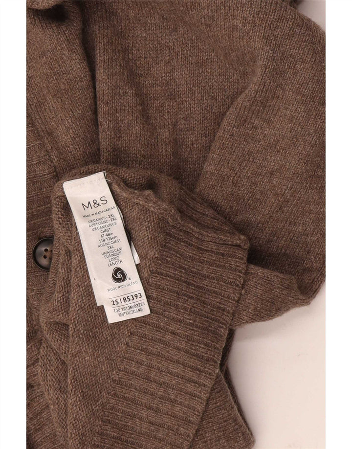 Marks & Spencer Suéter tipo cárdigan para hombre 2XL Lana moteada marrón