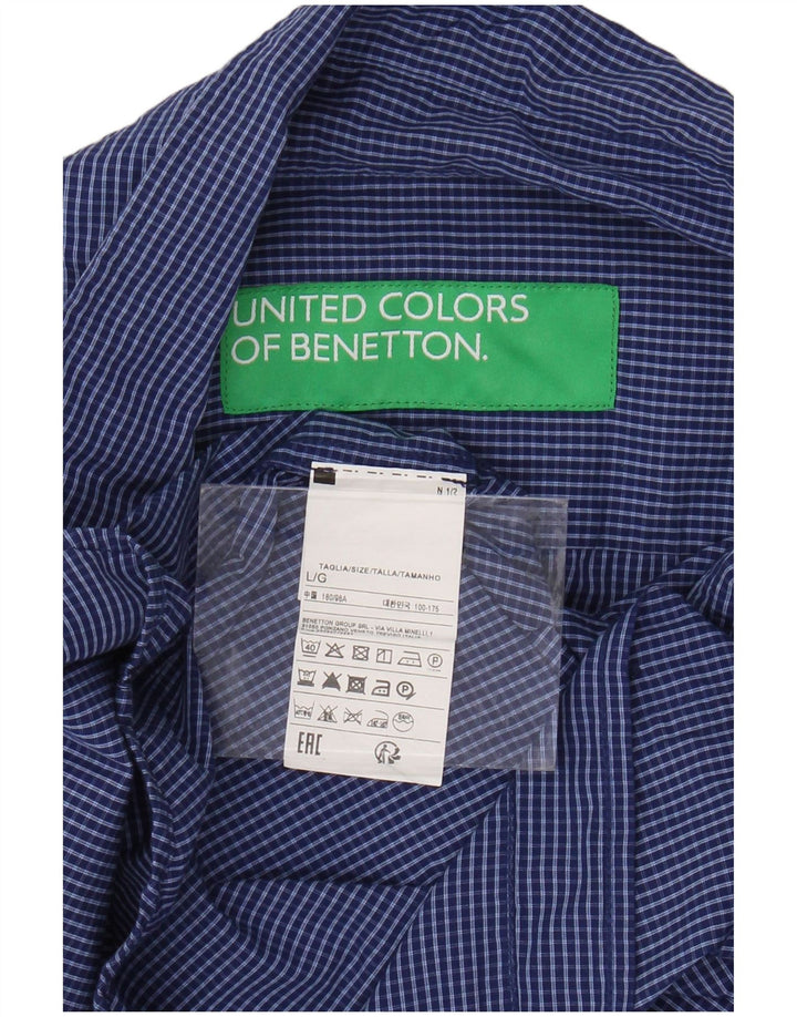 Camisa de hombre BENETTON de algodón a cuadros azules grandes