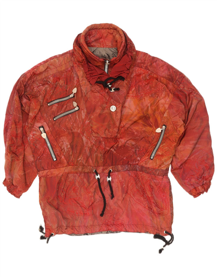Vintage mujer patrón abstracto suelta ajuste anorak chaqueta Reino Unido 44 2XL rojo