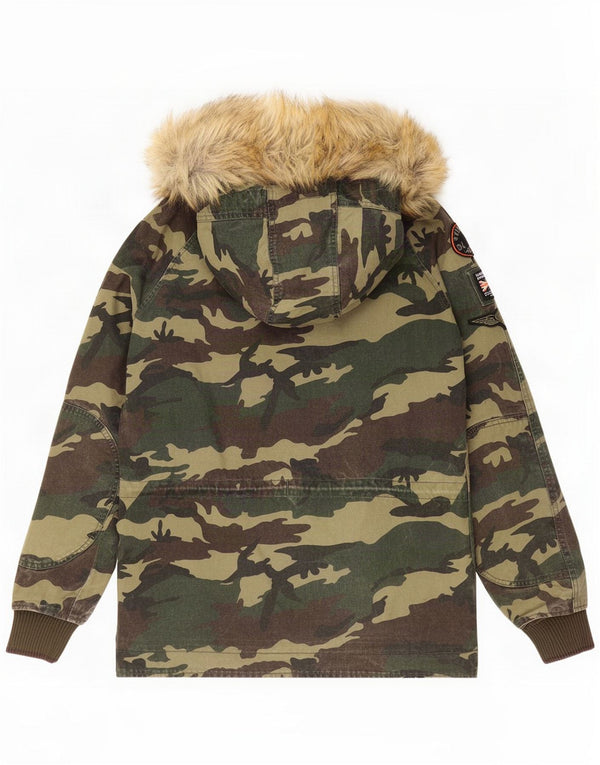 Superdry Mens The Rookie Hooded Military Jacket UK 34 XS Khaki Camouflage