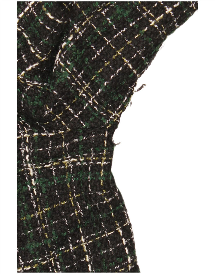 Zara Vestido recto de manga larga para mujer UK 44 Acrílico a cuadros verde medio