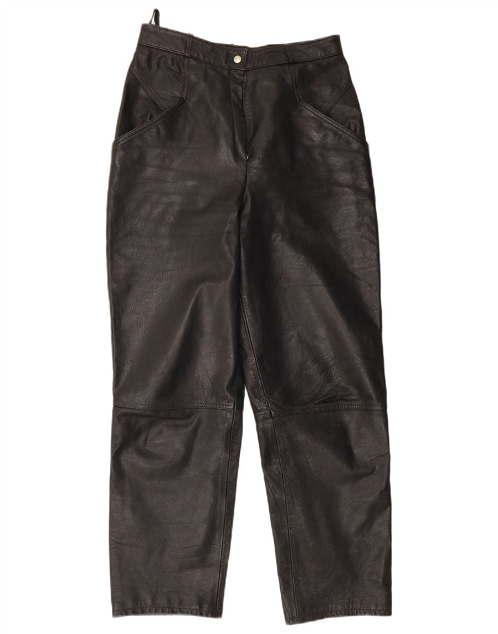 Pantalones de cuero vintage para mujer W28 L30 Negro
