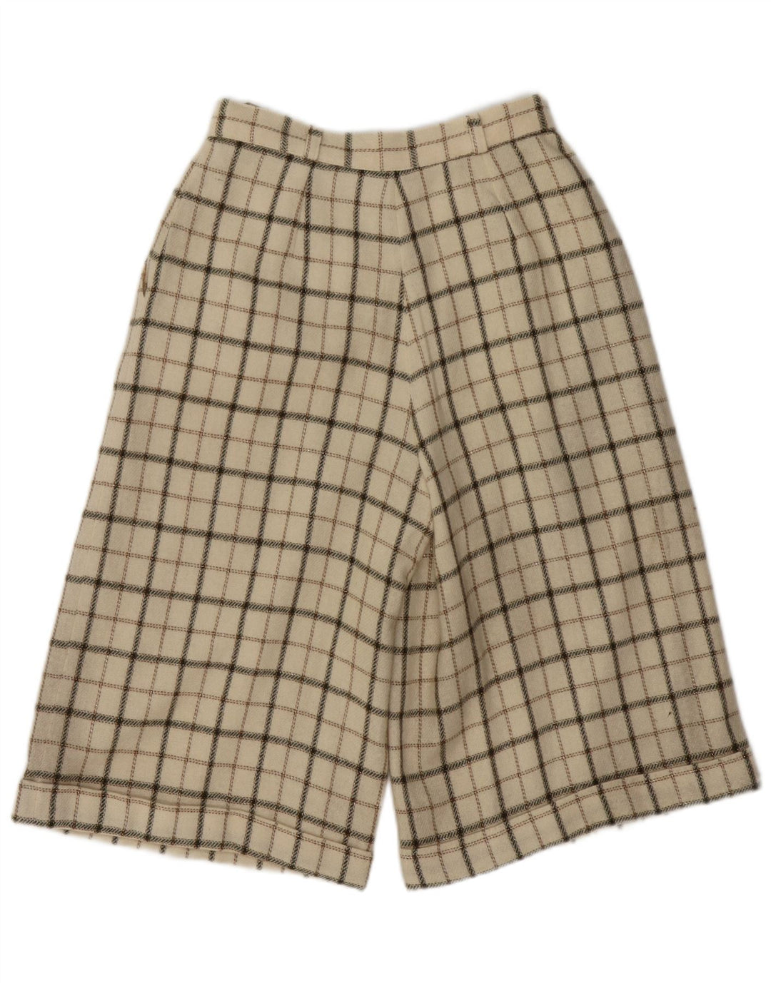 VINTAGE Pantalones cortos casuales de cintura alta para mujer Medio W26 Lana a cuadros beige