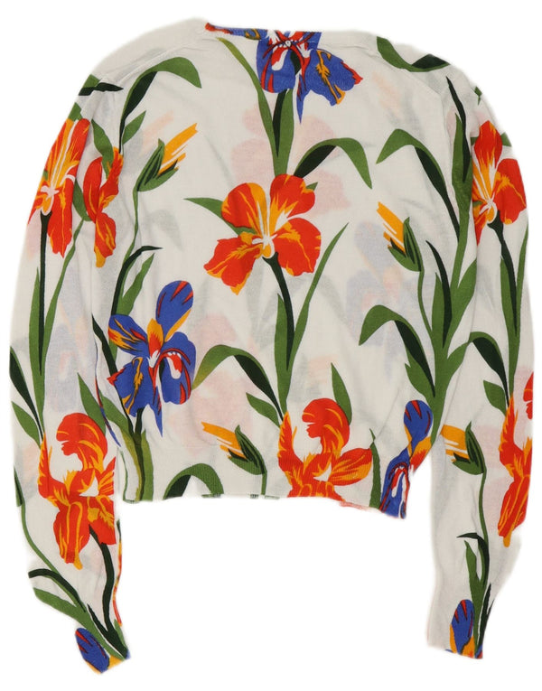 Zara Mujer Crop Boat Neck Jumper Sweater UK 10 Small Blanco Floral