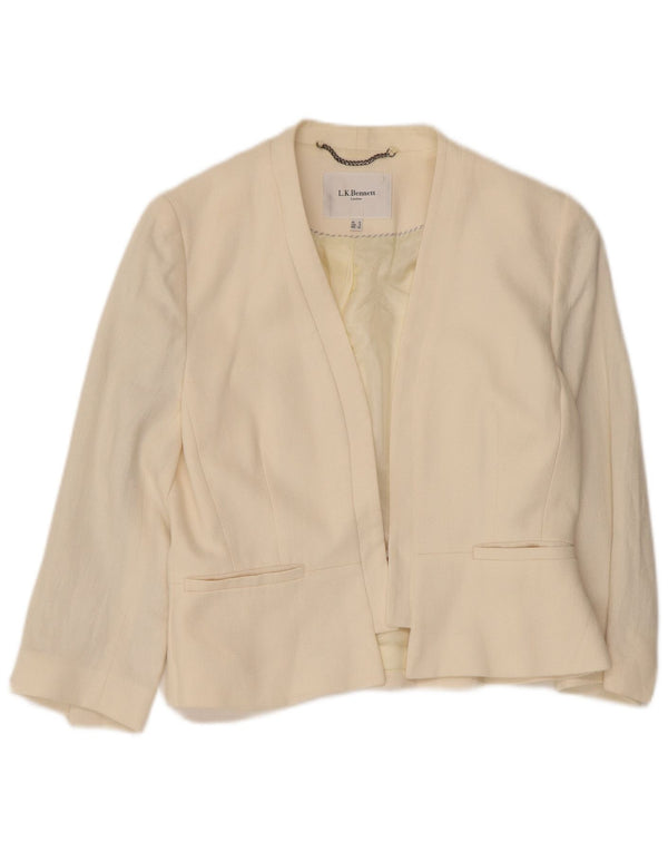 L.K. Bennett Chaqueta Blazer de Manga 3/4 para Mujer UK 12 Medium Beige Linen