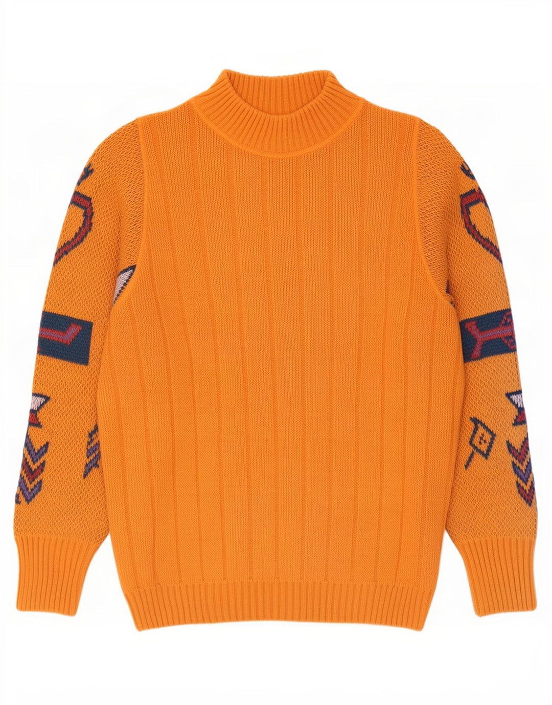 REDS Suéter con cuello de tortuga gráfico para hombre Lana geométrica naranja medio