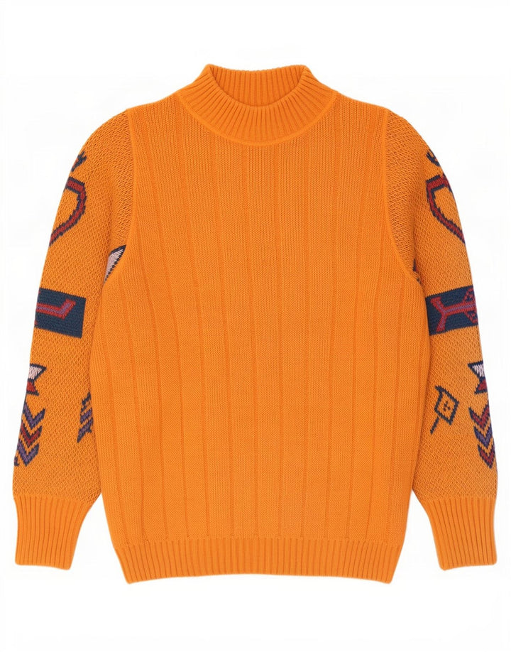 REDS Suéter con cuello de tortuga gráfico para hombre Lana geométrica naranja medio