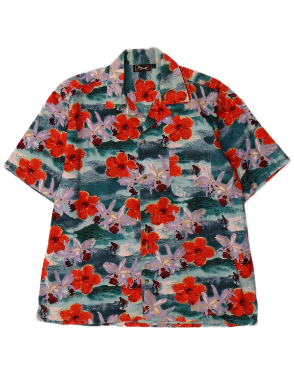 Vintage hombres camisa de manga corta grande algodón floral multicolor