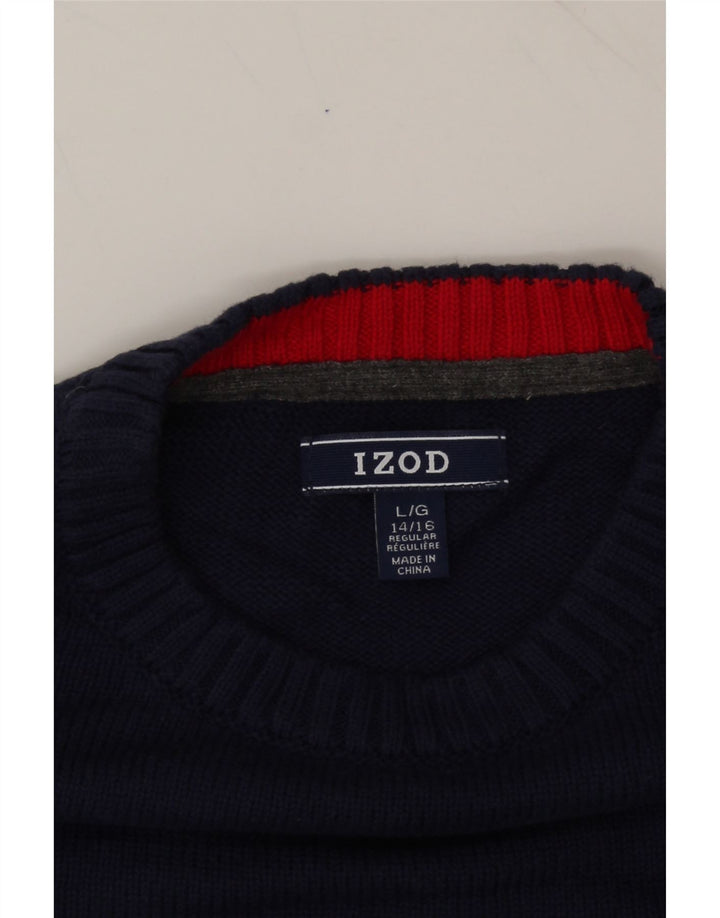 IZOD Boys Regular Crew Neck Jumper Sweater 14-15 Years Large  Navy Blue Vintage Izod and Second-Hand Izod from Messina Hembry 