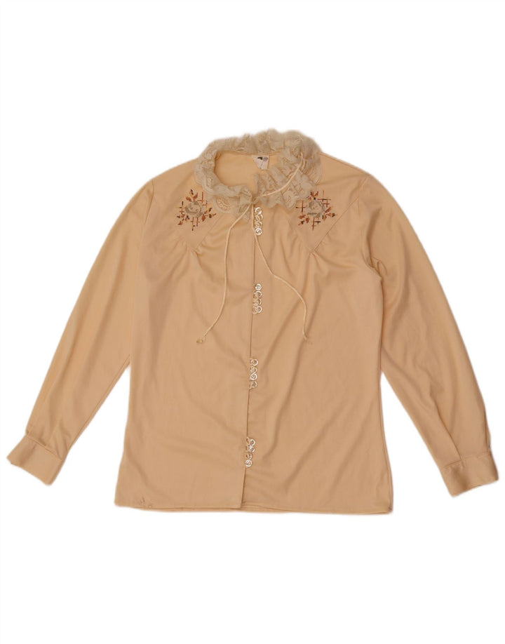 Vintage mujer camisa blusa IT 46 grande beige floral